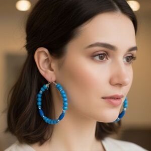 Wooden hoop earrings, large hoop earrings with wooden beads. 3.0 Inc